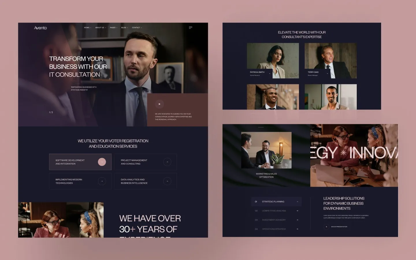 Avento website screens