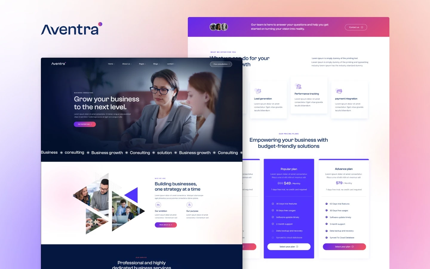 Aventra  website screen 2