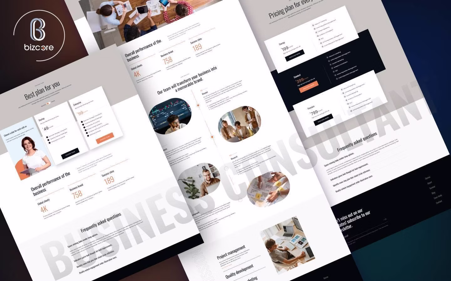 Bizcore website screens