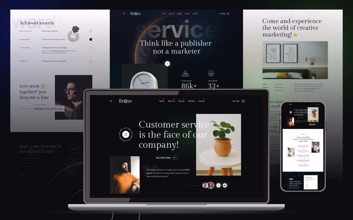 Breze website screens