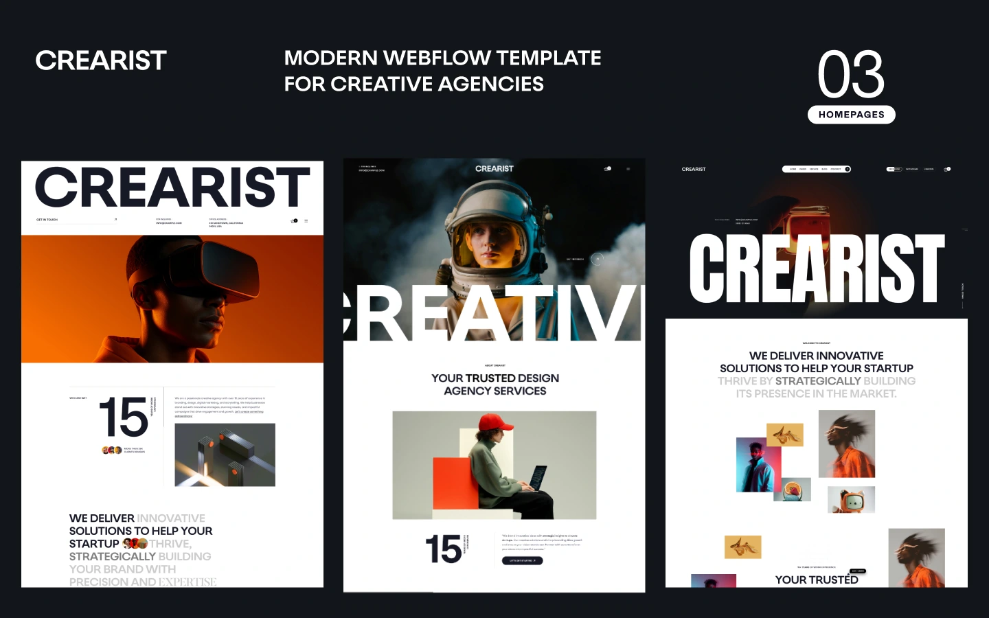 Crearist website screens