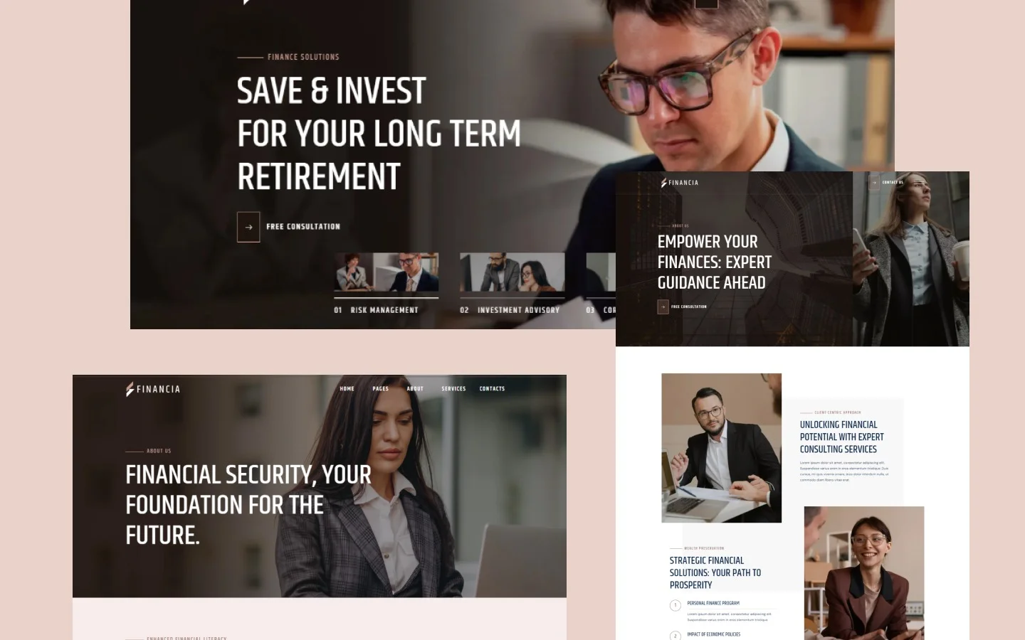 Financia website screens