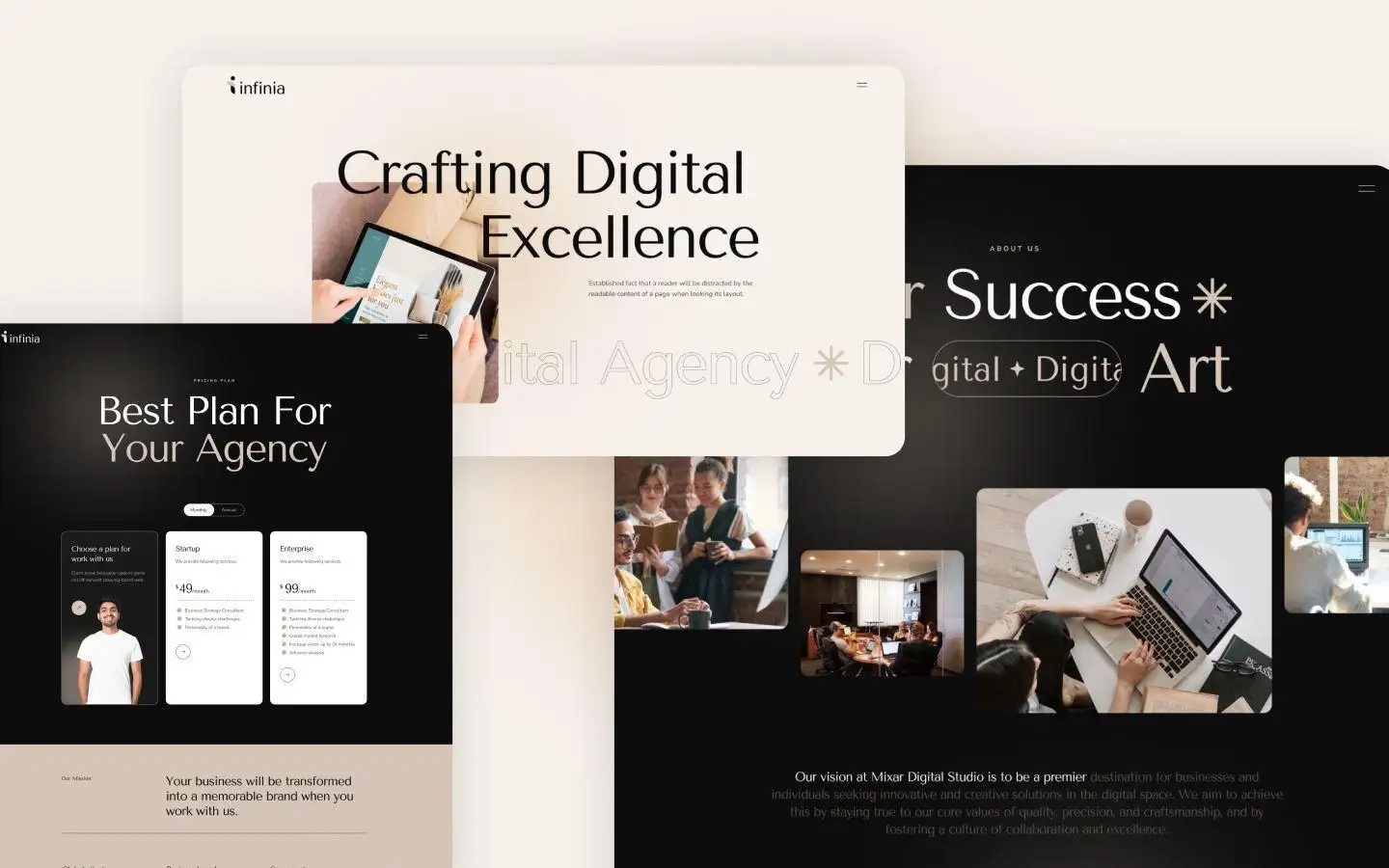 Infinia website screens
