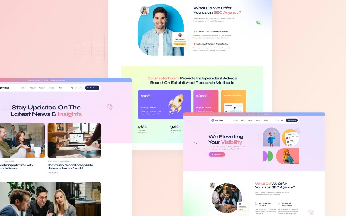 Netflare website screens