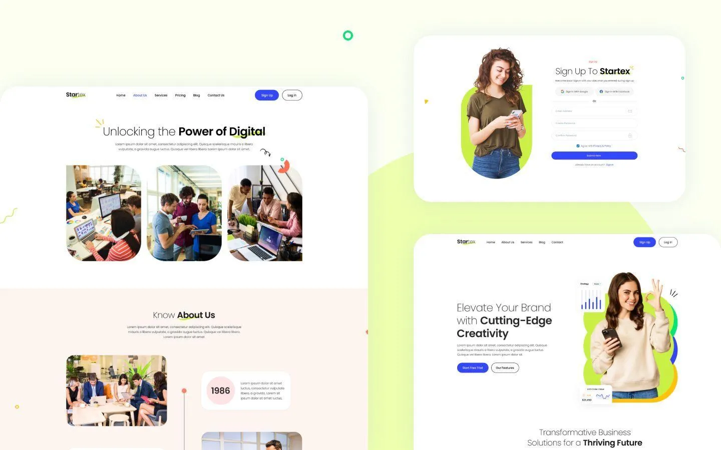 Startex website screens