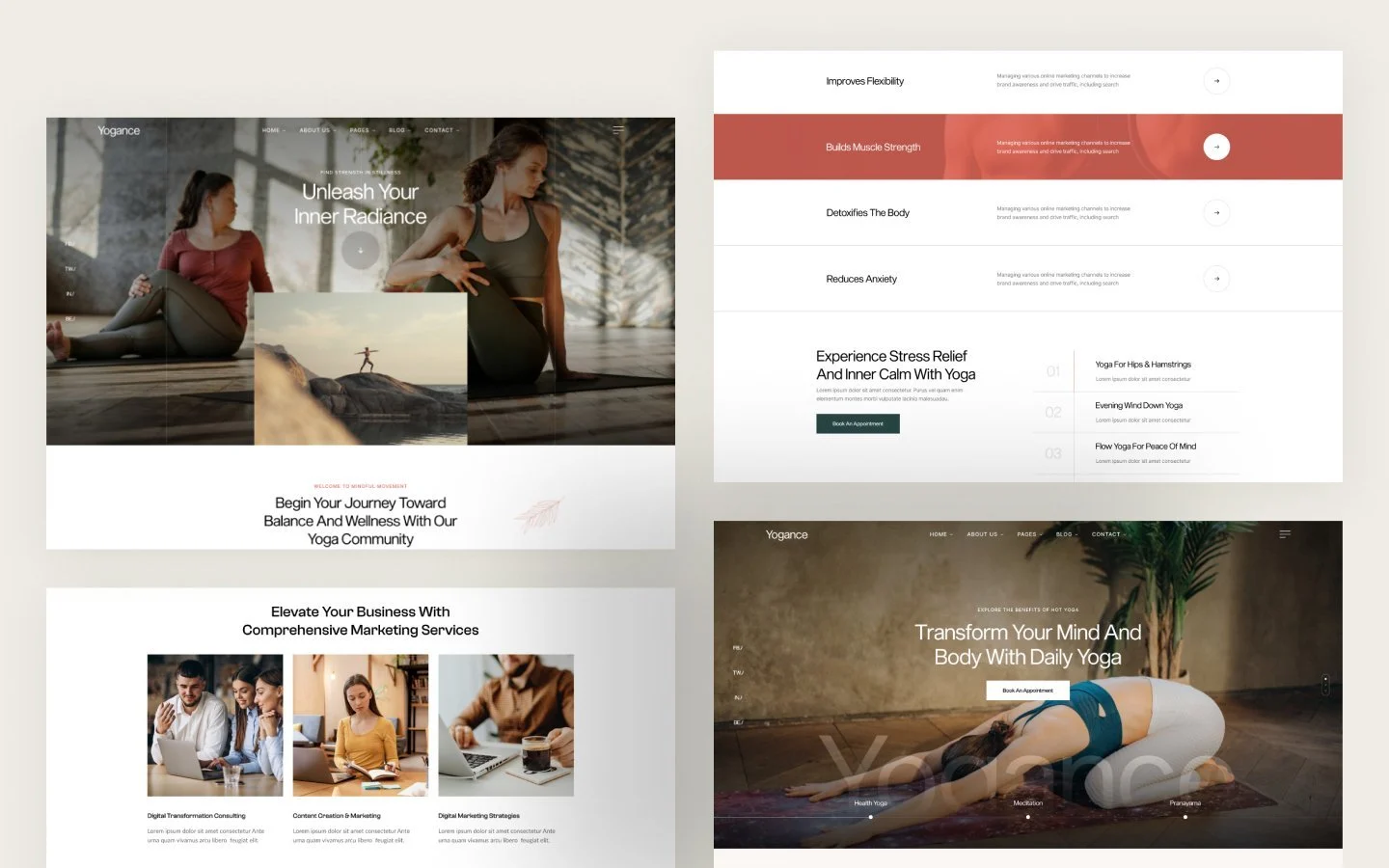 Yogance website screens